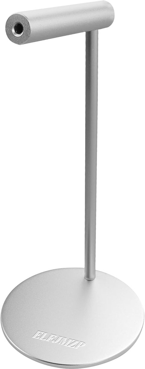 SnelShoppen - Aluminium hoofdtelefoonstandaard, zilveren deskhouder voor over-ear hoofdtelefoons, 98mm ronde basis, 280mm hoogte, 80mm steunarm, inclu