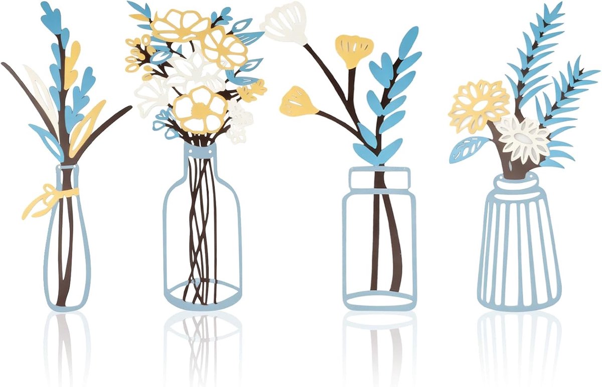SnelShoppen - 3 Stuks Metalen Bloemen Wanddecoratie, Kleurrijke Wandkunst, Stijlvolle Hangdecoratie voor Woonkamer, Slaapkamer, Keuken, Badkamer