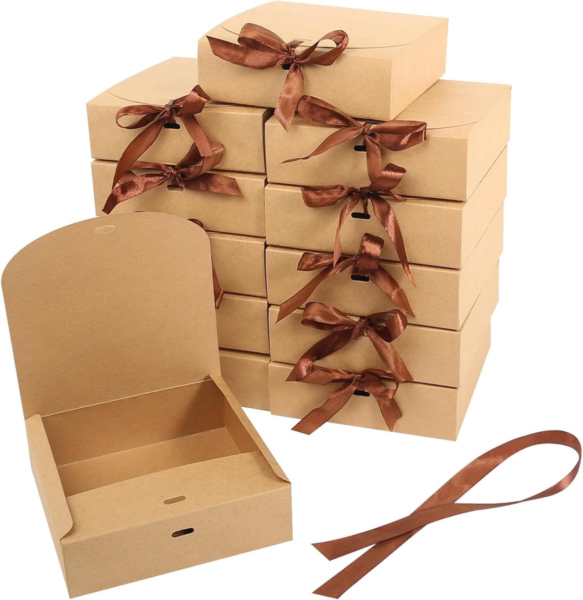SnelShoppen - Geschenkdoos met deksel, 12 stuks, kraftkarton, bruin, 16 x 16 x 5 cm, geschenkverpakking voor bruiloft, verjaardag, Kerstmis, luxe kraf