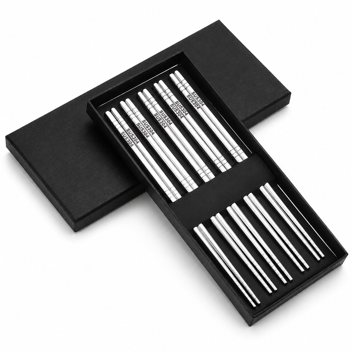 Chopsticks Set - Koreaanse Eetstokjes 5 Paar - RVS - Antislip - Vaatwasserbestendig - Zilver