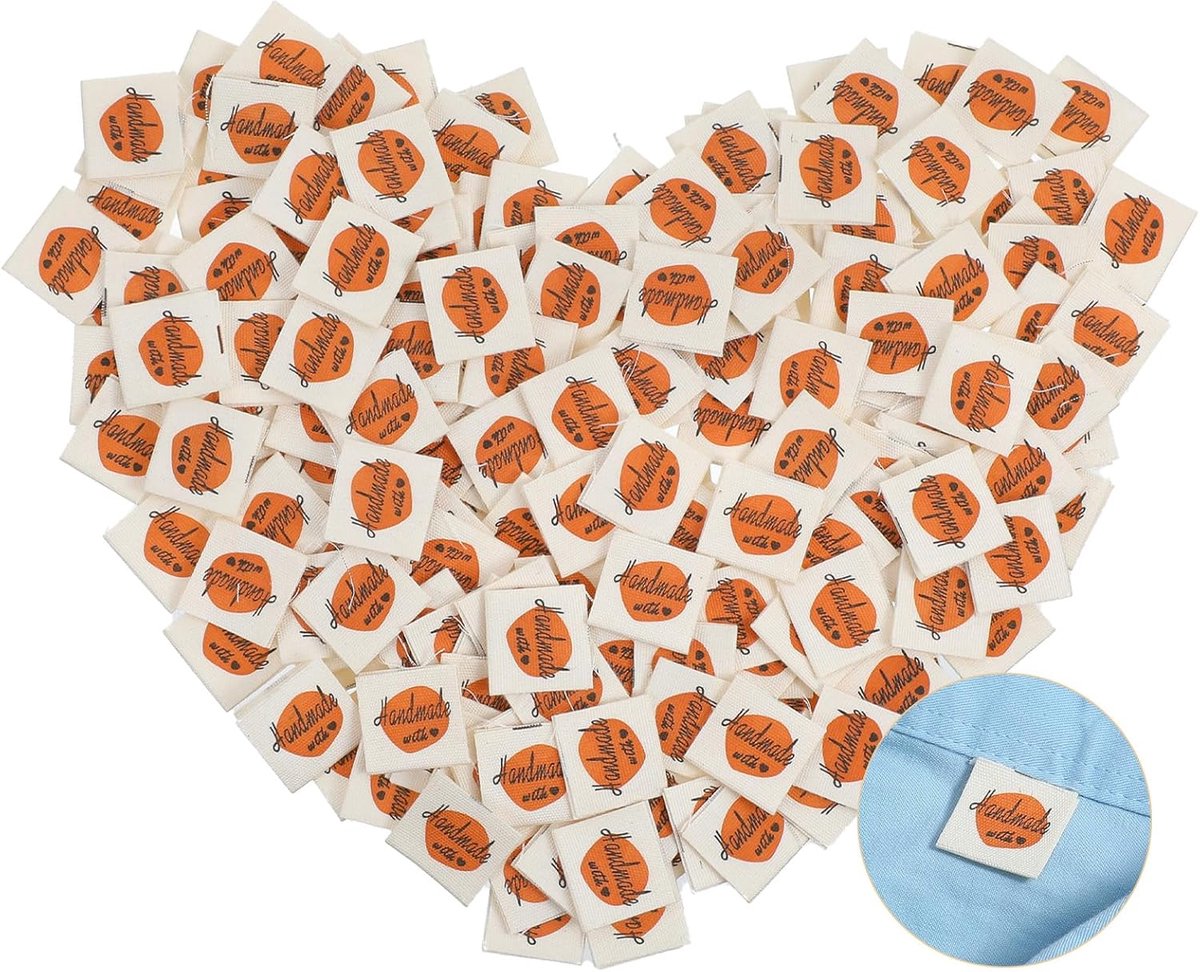 SnelShoppen - 200 Handgemaakte Labels voor Naaien - Vouwbare Katoenen Labels in Bruin voor Kleding, Breiwerk en Creatieve Projecten