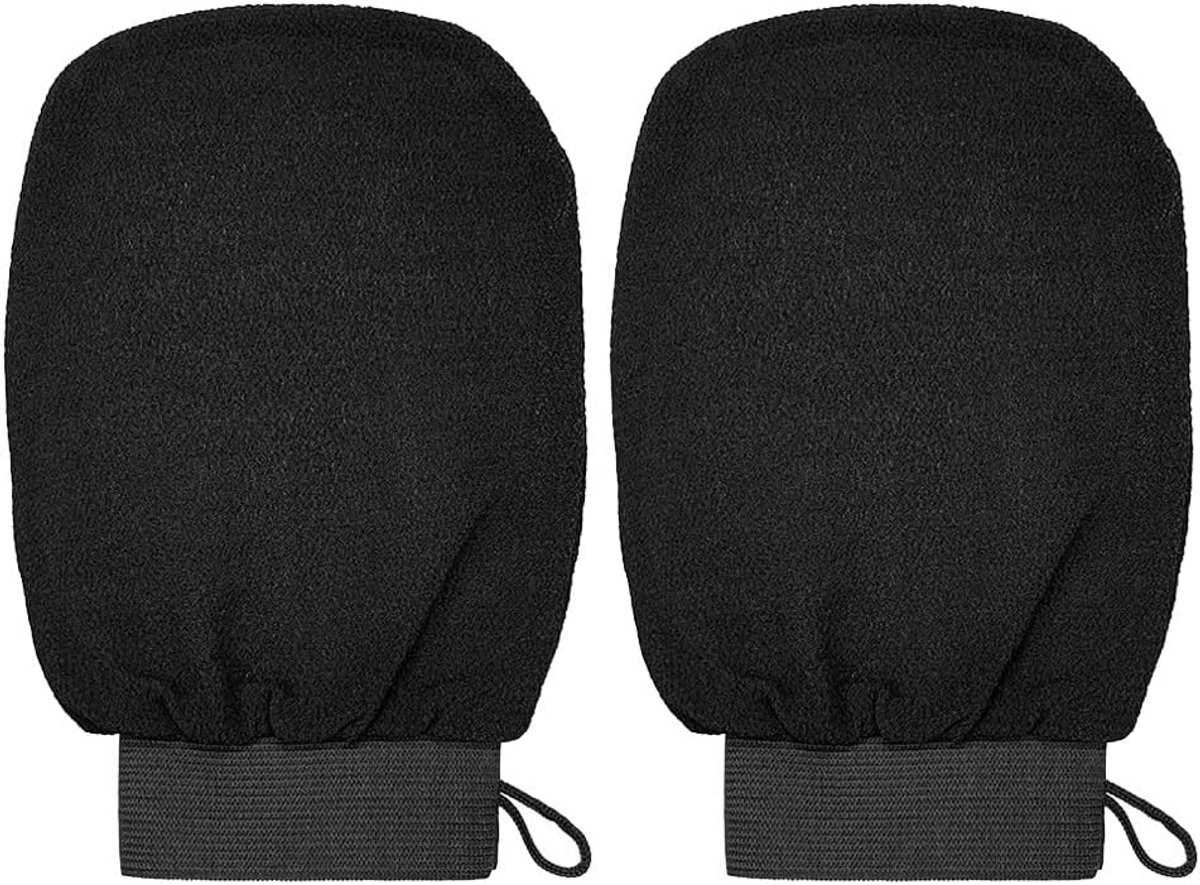 SnelShoppen - Pack van 2 exfoliërende body peeling handschoenen, zachte badhandschoenen voor gezicht en lichaam, geschikt voor mannen en vrouwen, zwar