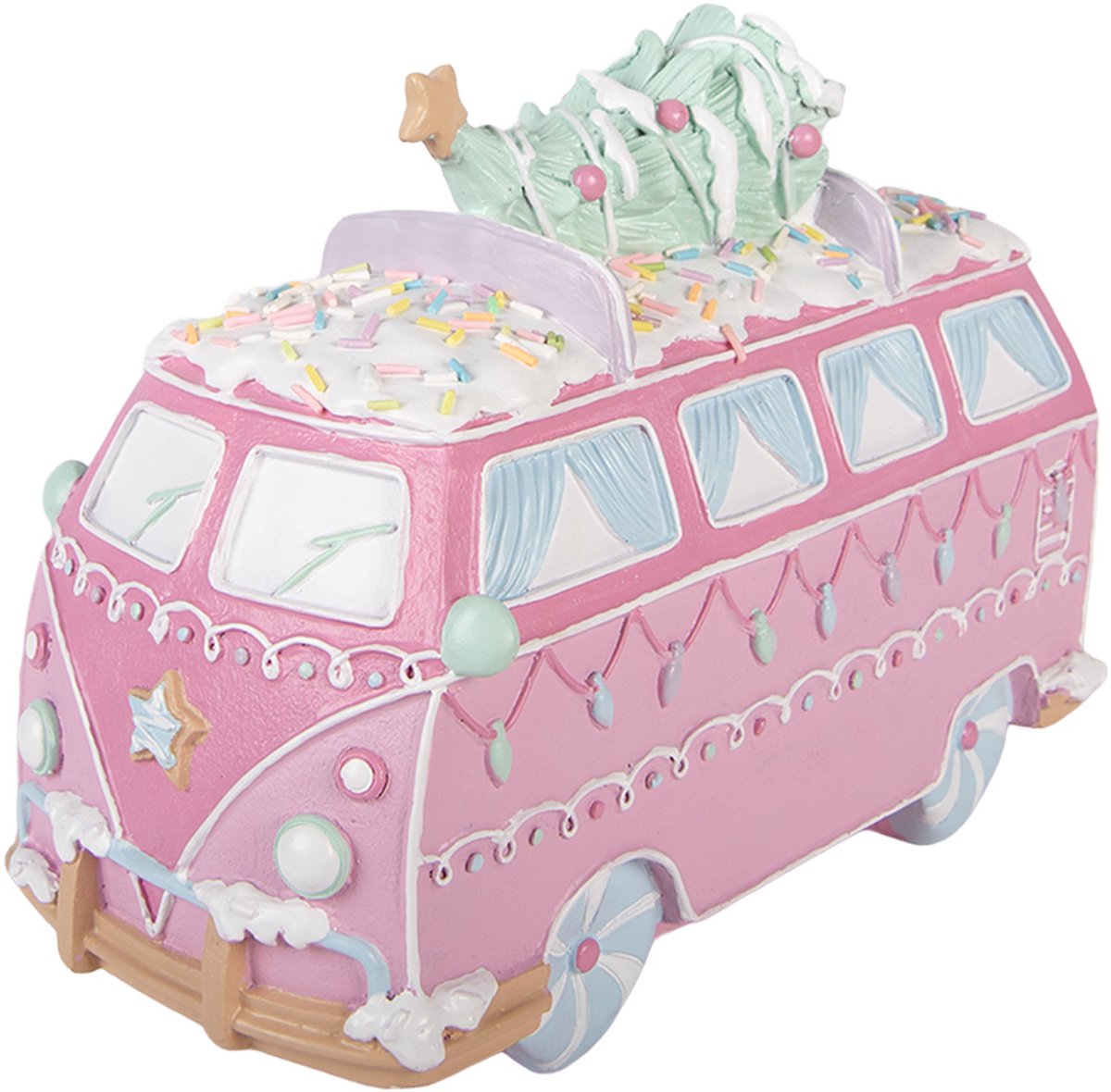 Clayre & Eef Decoratie Beeld Bus 26x13x19 cm Roze Kunststof