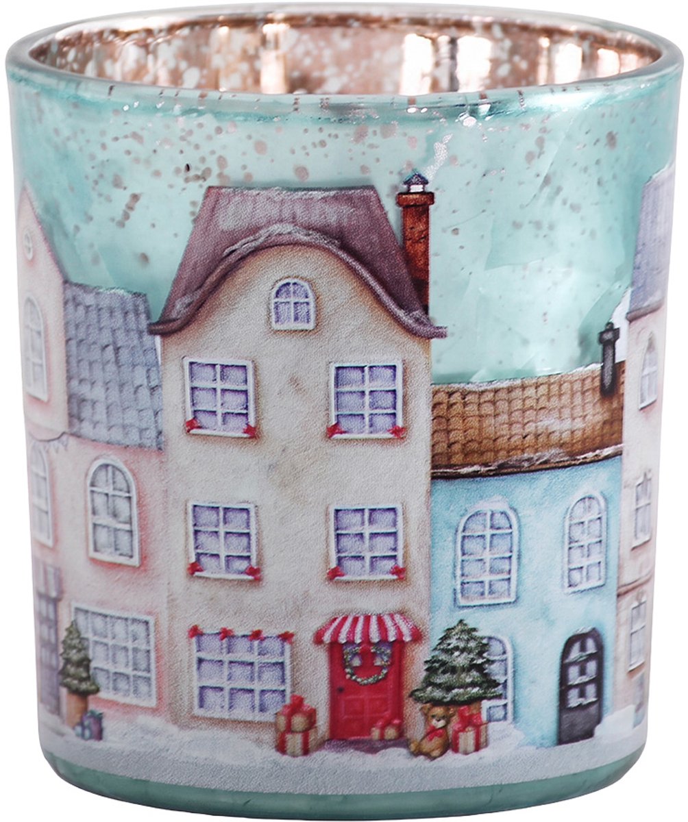Clayre & Eef Waxinelichthouder Ø 7x8 cm Blauw Glas