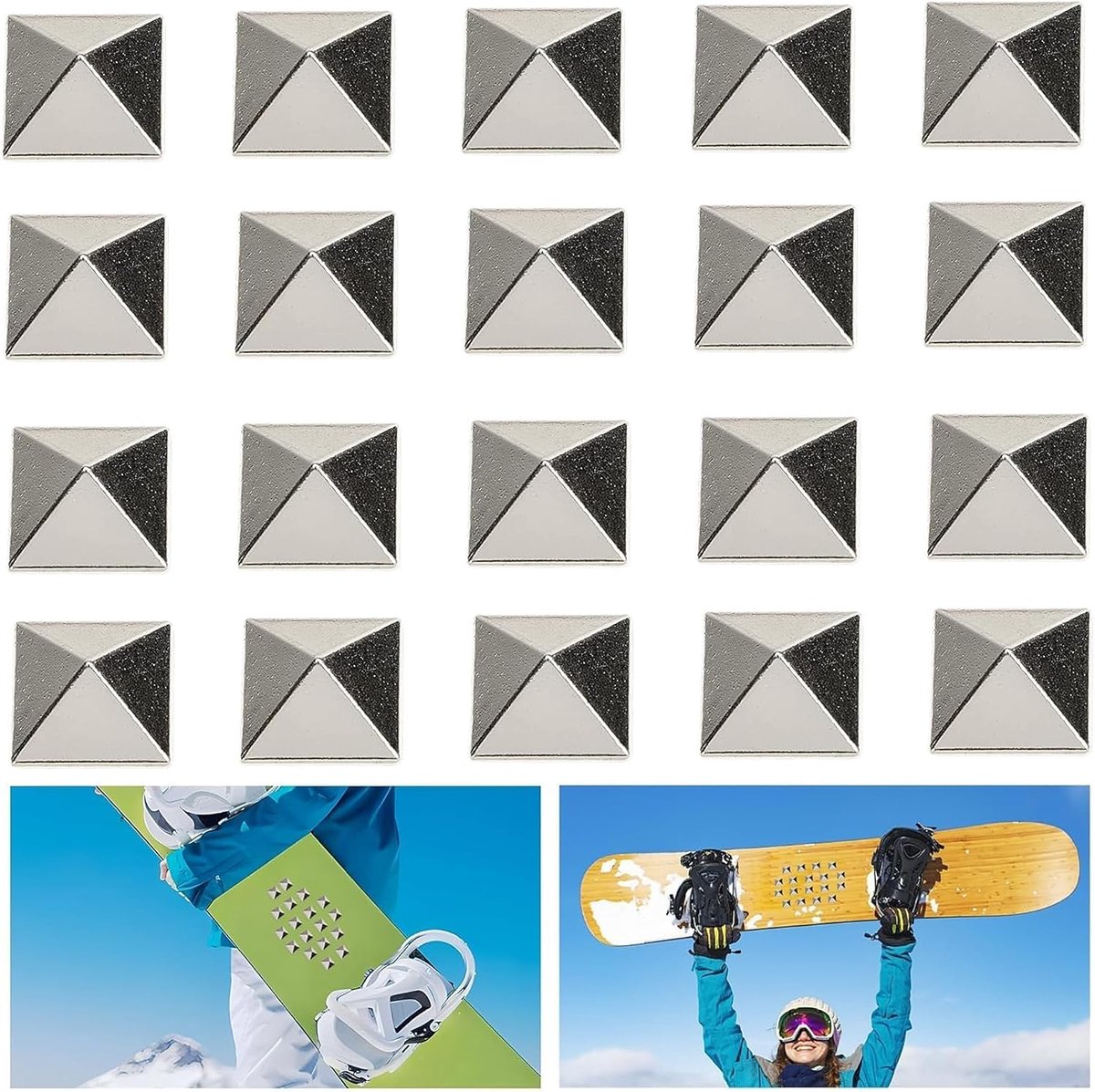 Pack of 20 Snowboard Pads, Snowboard Studs, Winter Skiboard Studs, Non-Slip Pads with Pyramid Tips, Grip Pads for Ski - ShopVlot