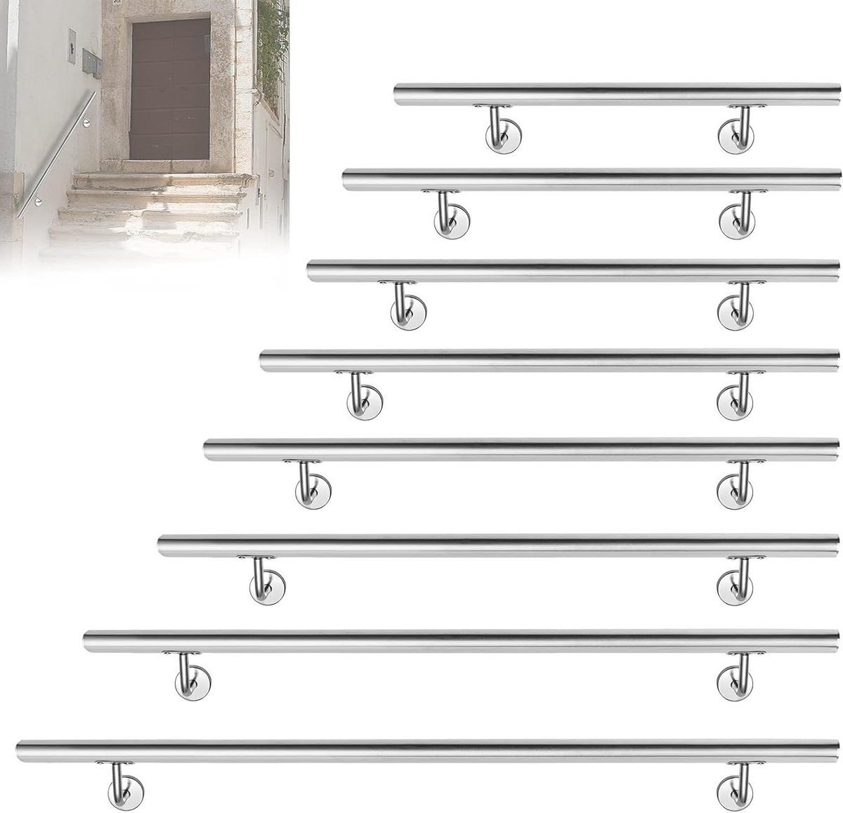 Roestvrijstalen Leuning - Wandleuning Balustrade - Veilig Traplopen - Corrosiebestendig Oppervlak - 60 cm - Zilver