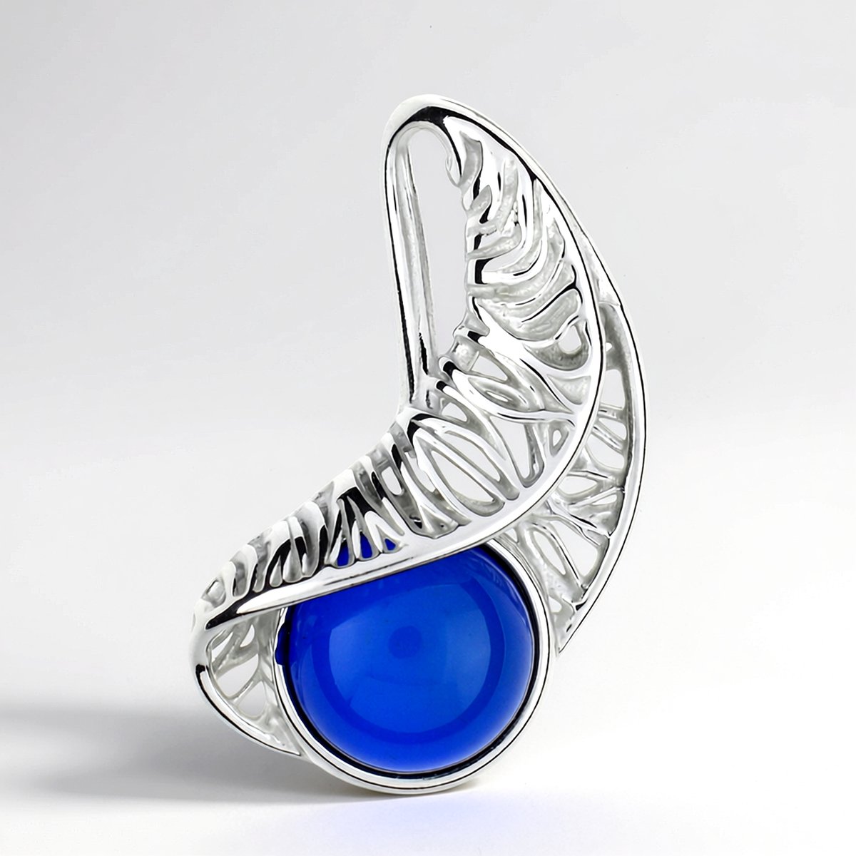 Cavill - Zilveren Hanger 925 Sterling - 1,2 ct Blauwe Colombiaanse Barnsteen - Ronde Cabochon - Gerhodineerd - Modern & Elegant Sieraad