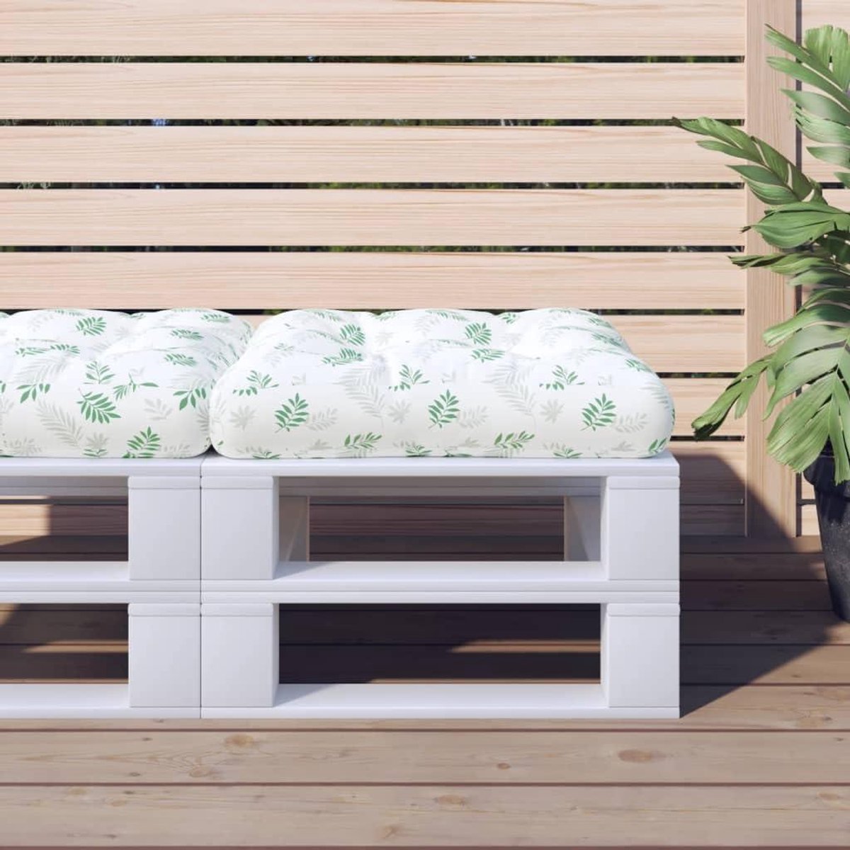 Palletkussen Bladpatroon - Zitkussen Buiten - Buiten Zitten - Waterafstotend Oxford Weefsel - 60 x 615 x 10 cm