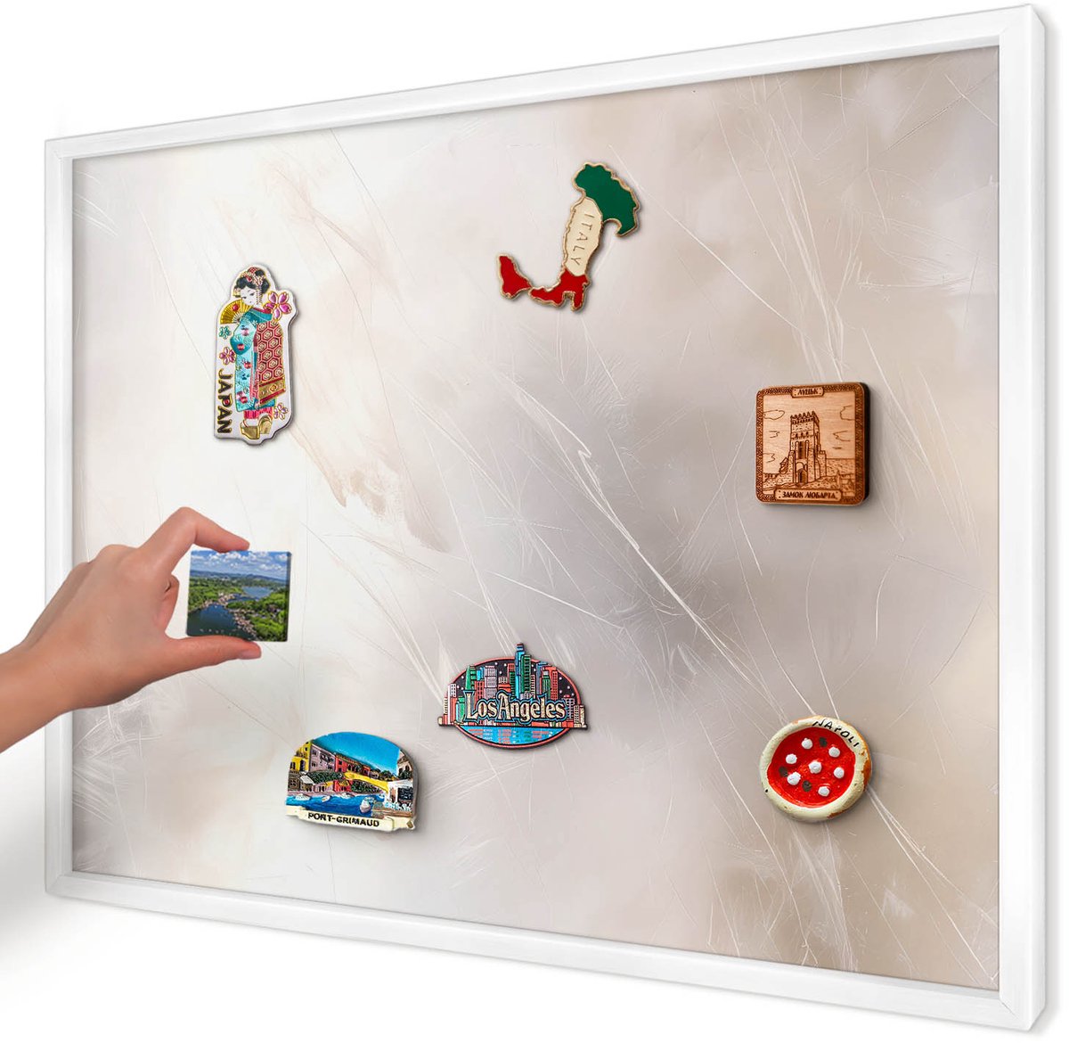 Artprintcave Wit Magneetbord mit Witte Lijst - 70x50 cm - Zachte Lichtheid Magnetische Organizer - Minimalist Notitiebord - Achtergronden En Patronen