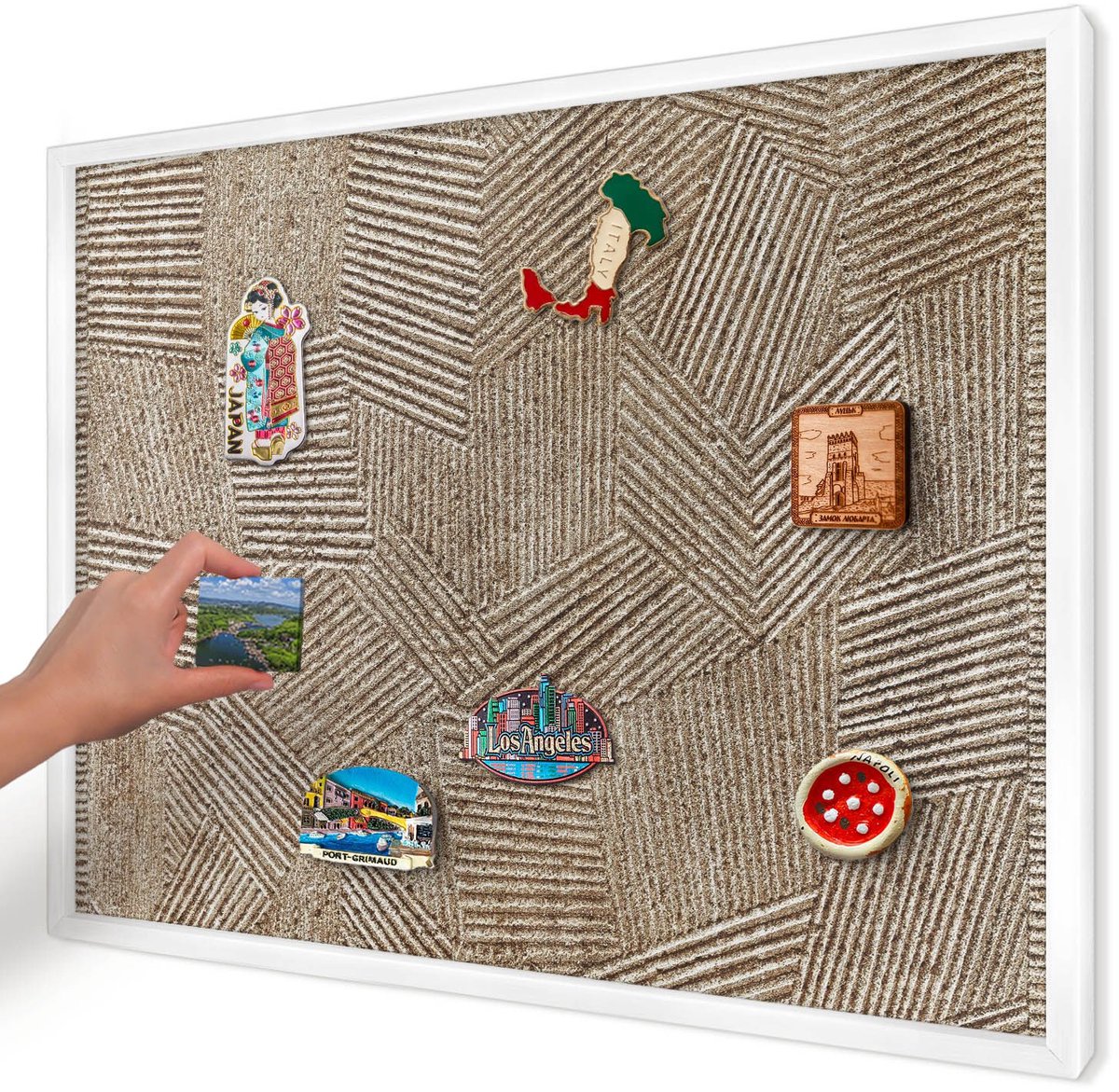 Artprintcave Beige Magneetbord mit Witte Lijst - 70x50 cm - Geometrisch Patroon Notitiebord - Geometrische Wandbord Magnetisch - Achtergronden En Patronen