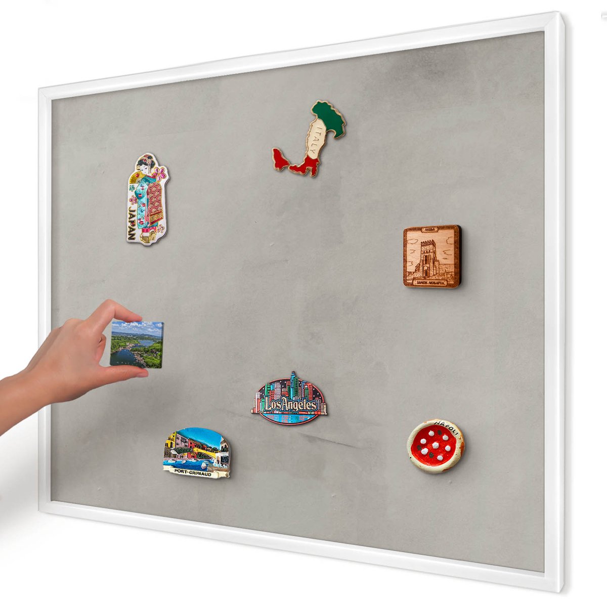 Artprintcave Grijs Magneetbord mit Witte Lijst - 80x60 cm - Grijze Achtergrond Magnetisch Bord - Minimalist Bord Voor Magneten - Achtergronden En Patronen