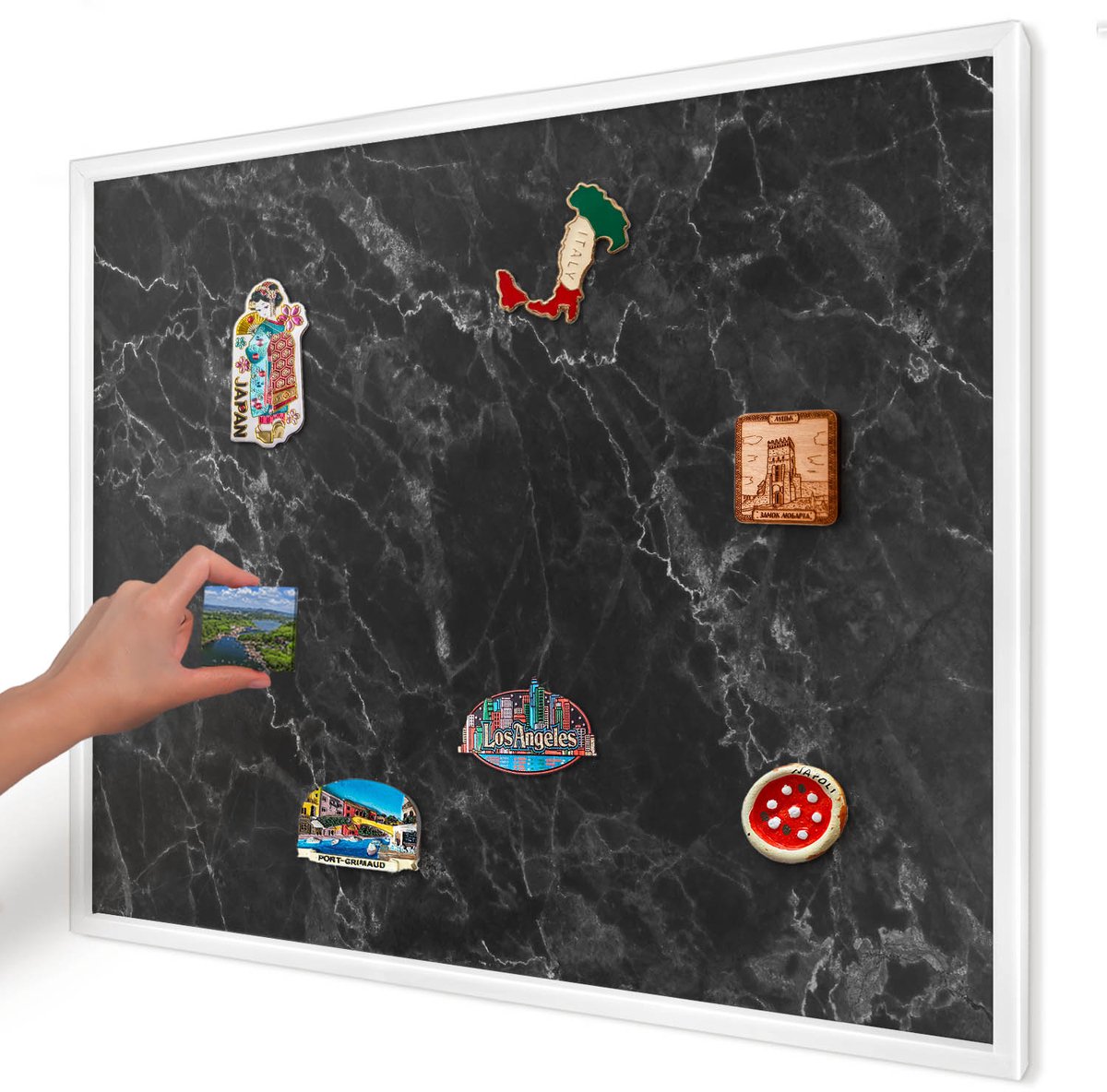 Artprintcave Zwart Magneetbord mit Witte Lijst - 80x60 cm - Marmeren Elegantie Wandbord Magnetisch - Modern Magneet Bord mit Frame - Texturen