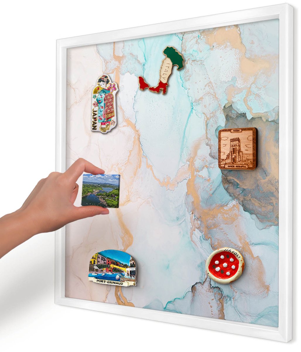 Artprintcave Beige Magneetbord mit Witte Lijst - 50x50 cm - Pastelvormen Magnetische Organizer - Abstract Magneetbord Voor Foto's - Abstractie