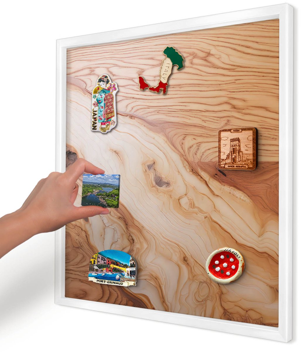 Artprintcave Bruin Magneetbord mit Witte Lijst - 50x50 cm - Houtstructuur Wandbord Magnetisch - Rustiek Magnetisch Bord - Texturen