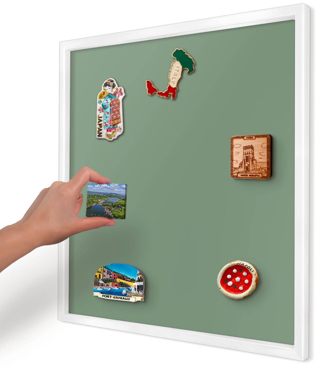 Artprintcave Groente Magneetbord mit Witte Lijst - 50x50 cm - Gedempt Groen Magneetbord Voor Foto's - Minimalist Wandbord Magnetisch - Achtergronden En Patronen