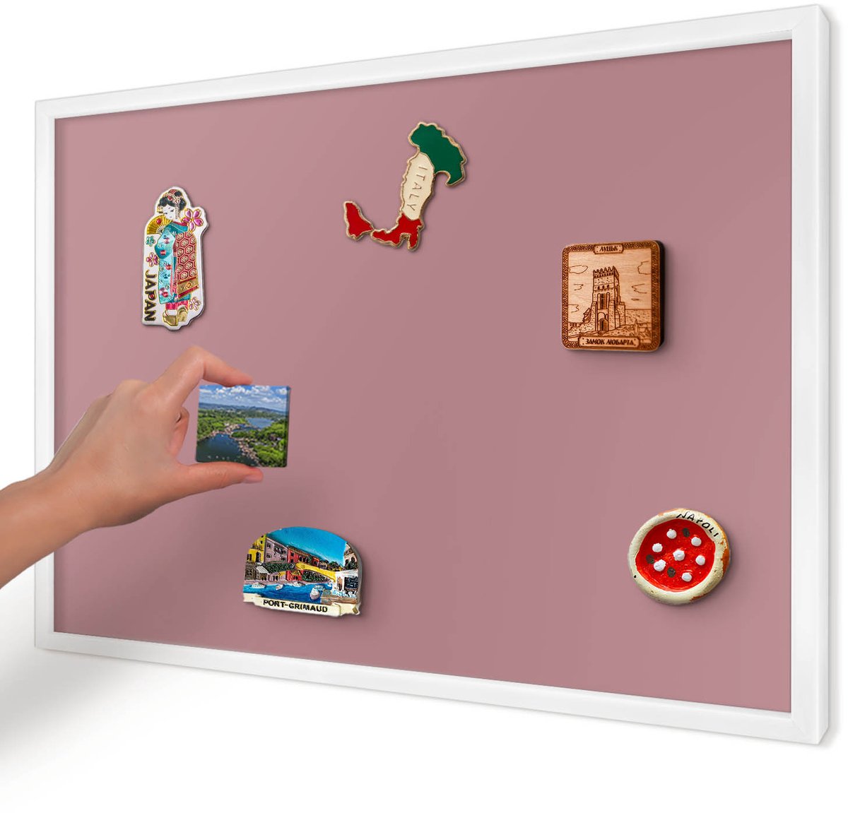Artprintcave Roze Magneetbord mit Witte Lijst - 60x40 cm - Oudroze Bord Voor Magneten - Minimalist Wandbord Magnetisch - Achtergronden En Patronen