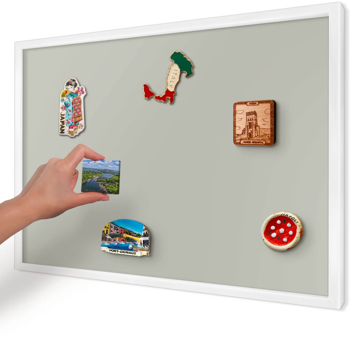 Artprintcave Grijs Magneetbord mit Witte Lijst - 60x40 cm - Warmgrijs Magneet Bord mit Frame - Minimalist Magnetisch Bord Voor Magneten - Achtergronden En Patronen
