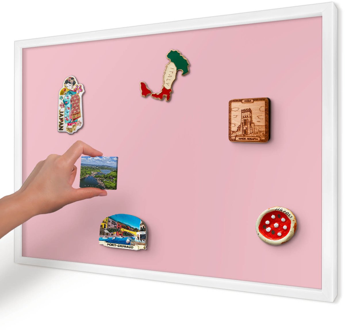 Artprintcave Roze Magneetbord mit Witte Lijst - 60x40 cm - Lichtroze Notitiebord - Minimalist Magneet Bord mit Frame - Achtergronden En Patronen