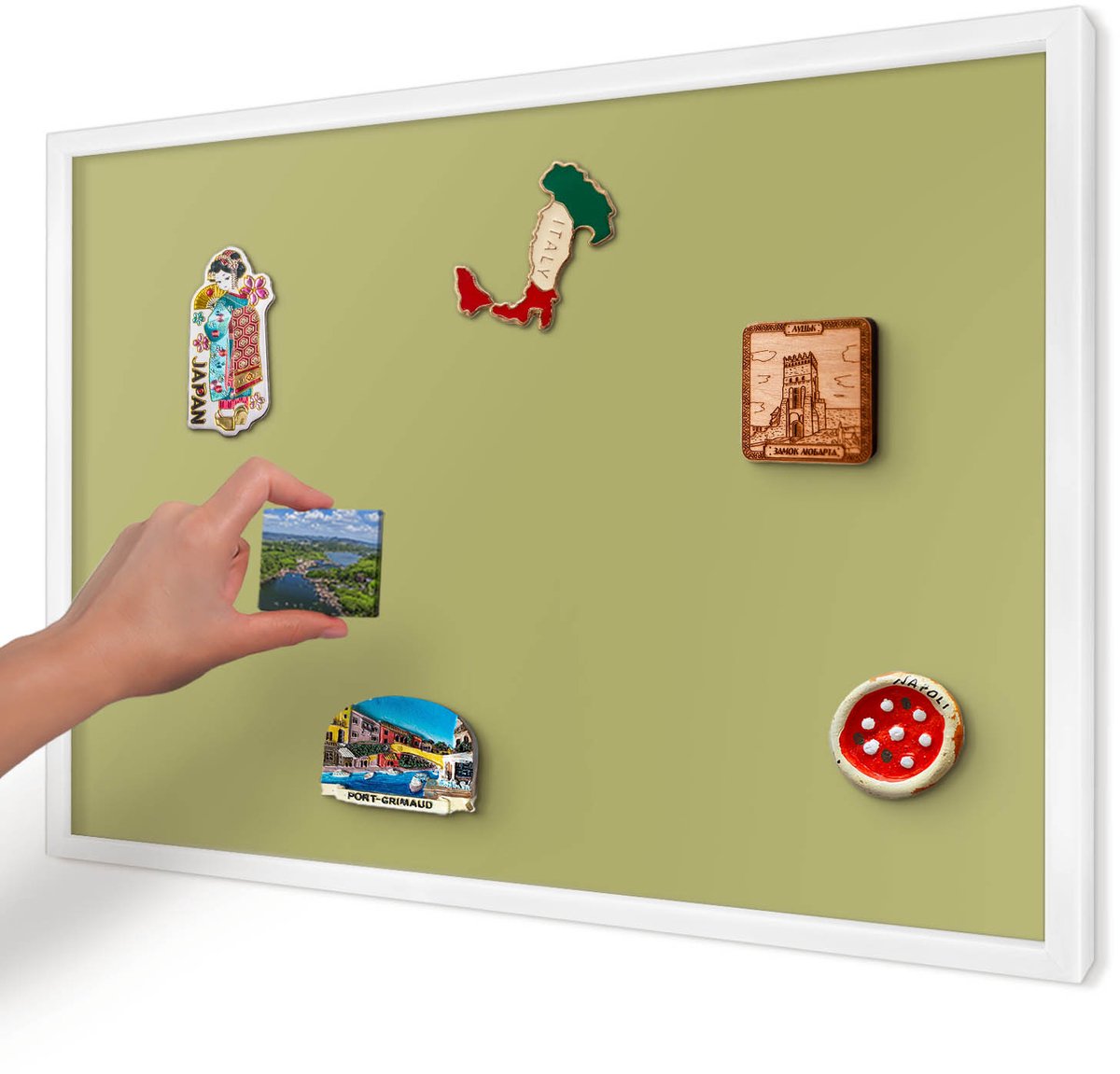 Artprintcave Groente Magneetbord mit Witte Lijst - 60x40 cm - Groene Vintage Magnetische Organizer - Minimalist Notitiebord - Achtergronden En Patronen
