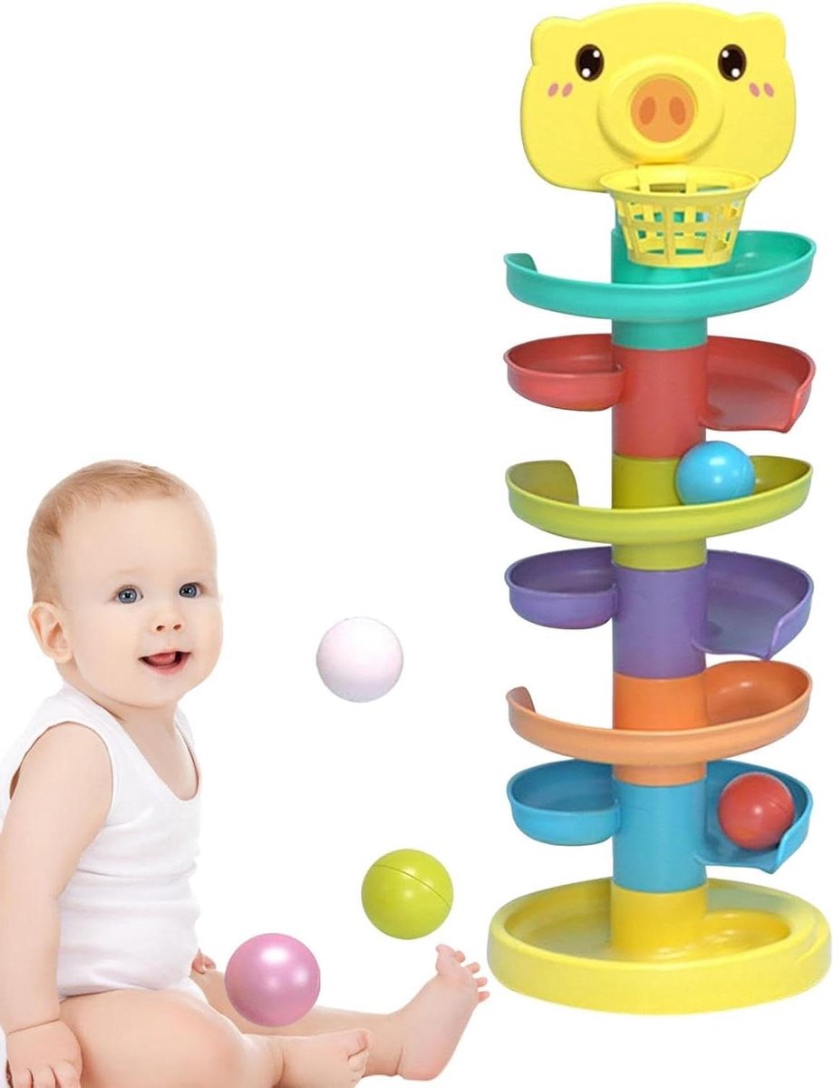 Ballentoren Speelgoed - Ramp Speelgoed Stapelbaar - Kind Ontwikkeling Leren - Logisch Denken Stimuleren - 33 cm hoog - Zevende Verdieping