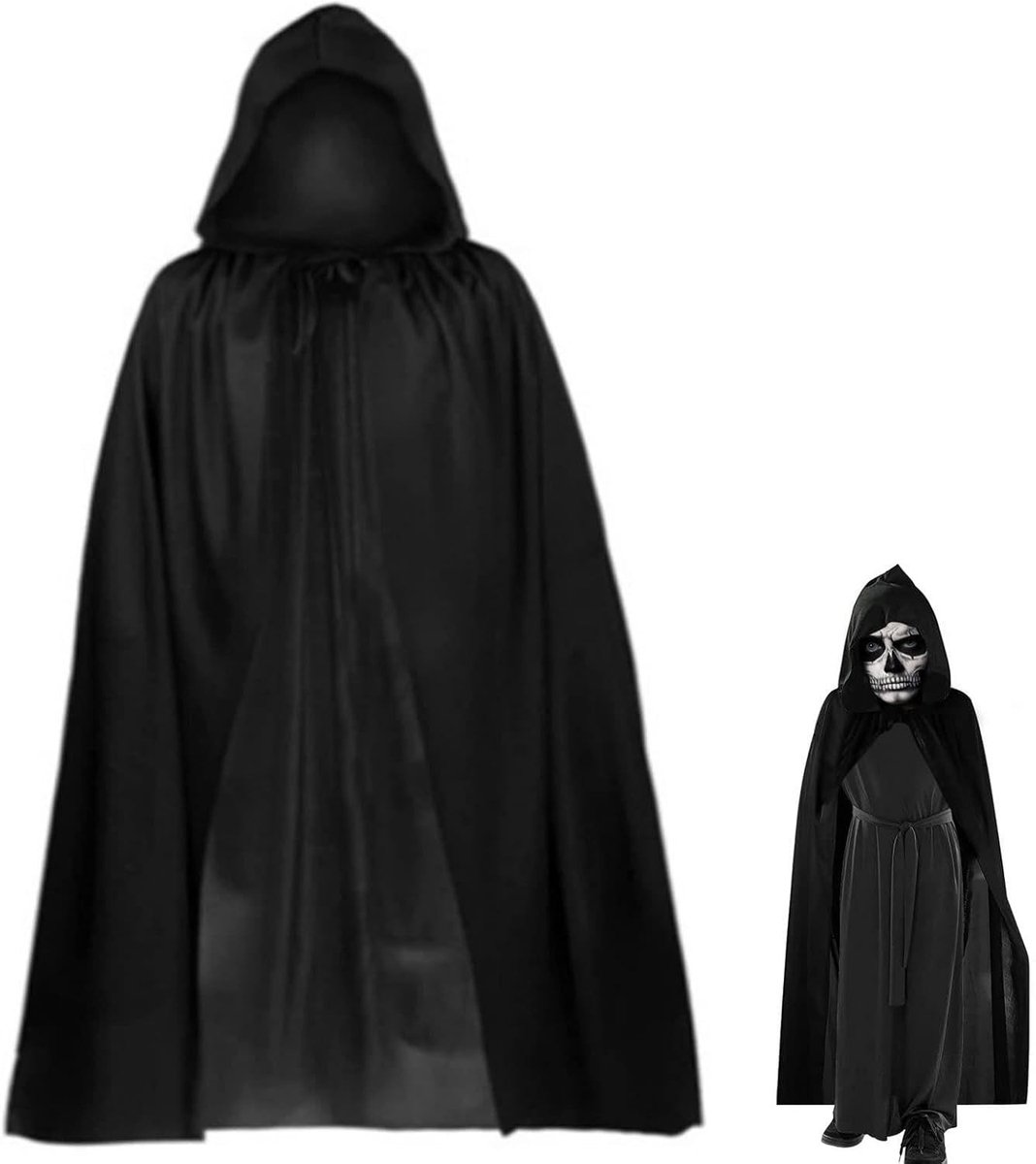 Halloween Vampierkostuum met Cape en Capuchon, Cosplay Kostuum voor Carnaval met Tatoeages en Heksenaccessoires