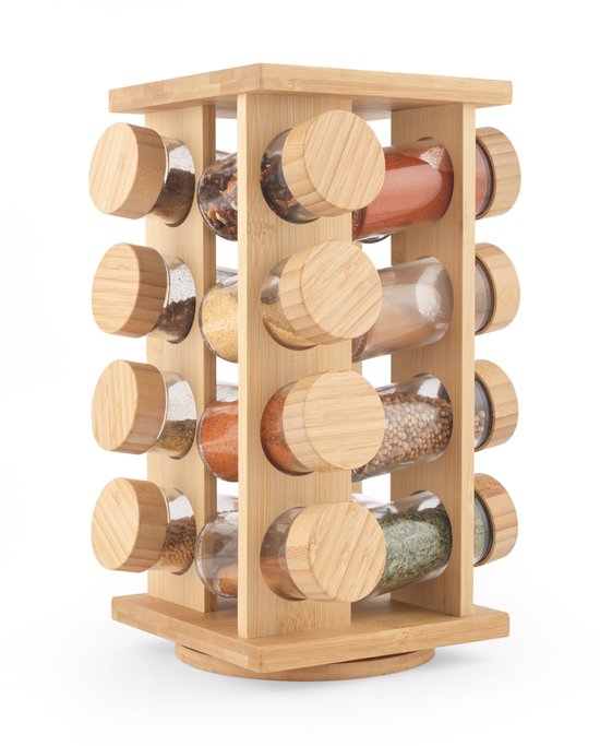 Salter Spice Rack Bamboo Rotating 16 jars Inclusief Seasoning Storage met schroefdak