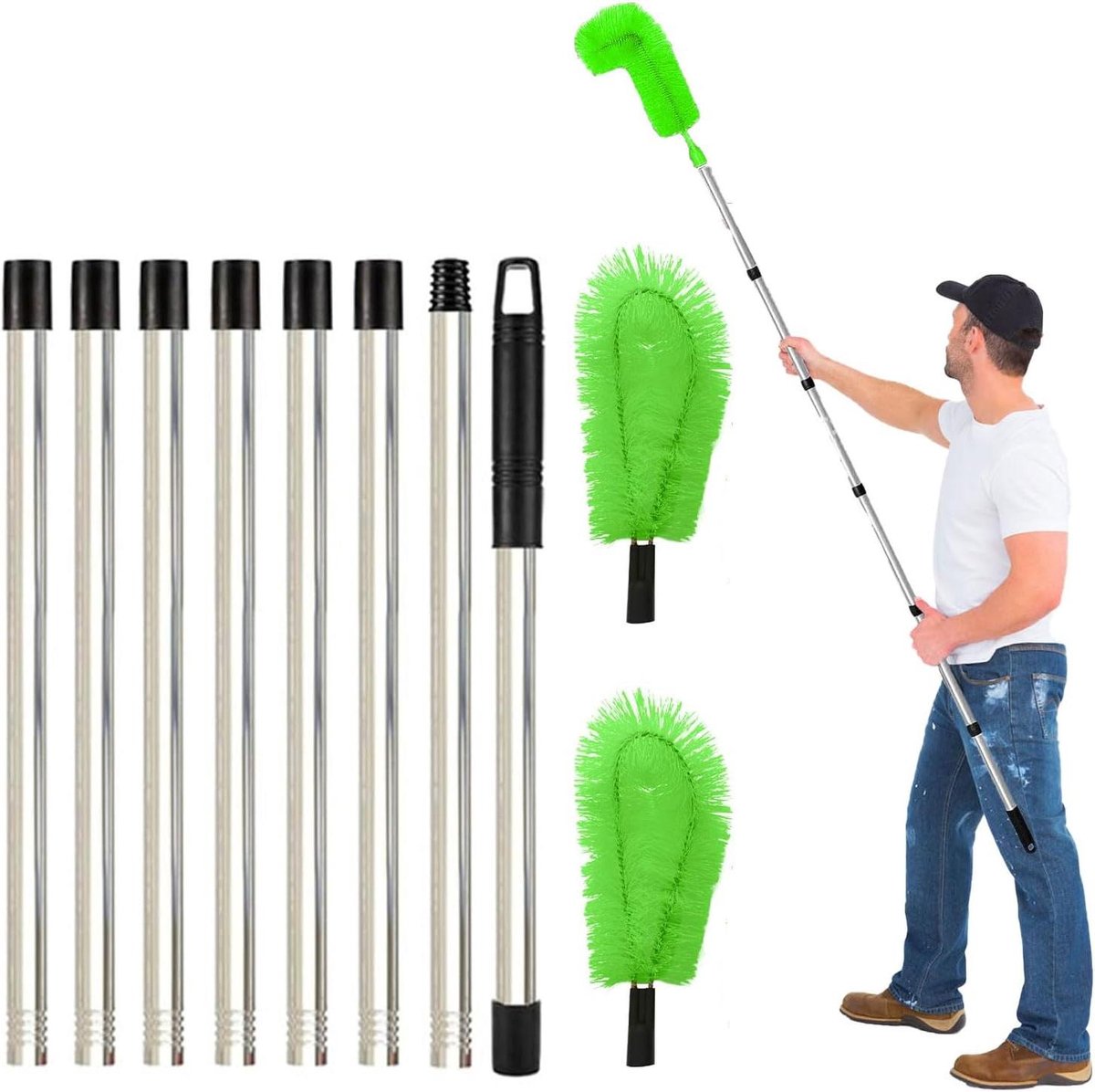 Reinigingsgereedschap Dakgoot - Telescopische Borstel - Dakgoten Schoonmaken - Veilig Vanaf Grond - 310 cm Uitschuifbaar - Groen