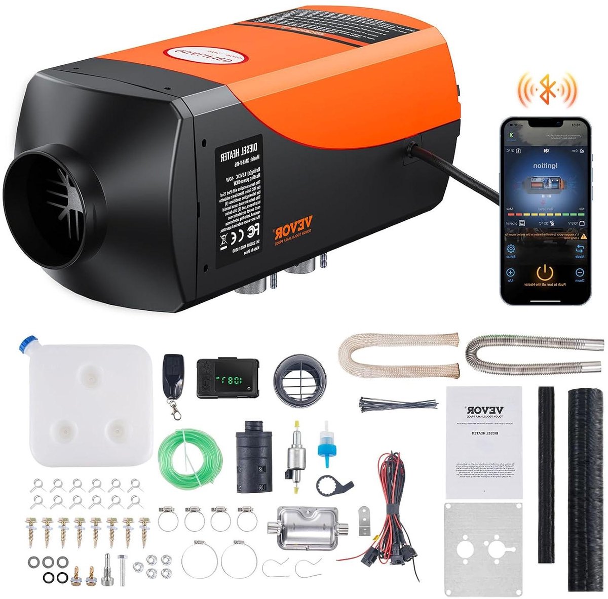 Dieselluchtverwarming - Stationaire Verwarming - Voertuig Verwarmen - Bluetooth Bediening - 20-25 m² - Oranje