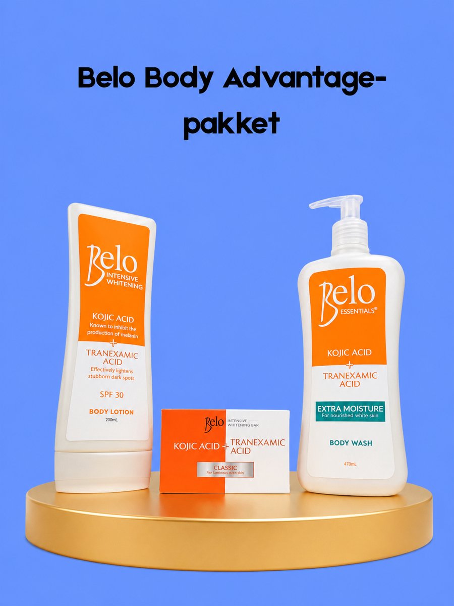 Belo Body Advantage Package – Verhelderende & Hydraterende Body Care Set – Helpt Donkere Vlekken te verminderen, Egaliseert de Huidtint & Voedt Intensief – Voor een Gladde, Stralende & Gezonde Huid