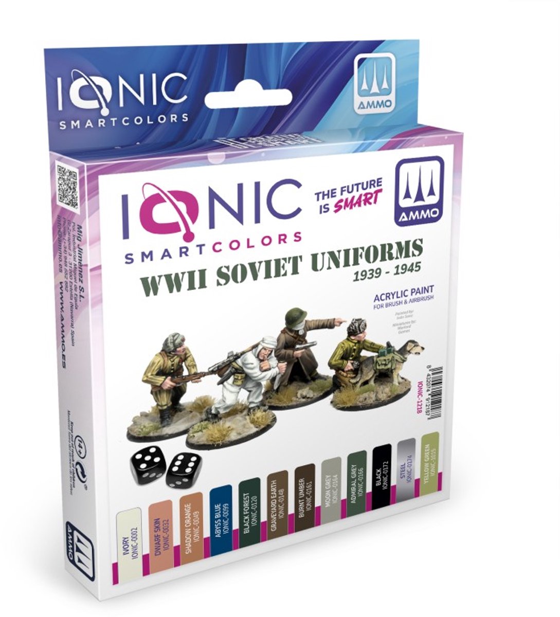 AMMO by Mig Jimenez Hobbyverf Acrylverf - MIG IO1218 Ionic Smart Colors - WWII Soviet Uniforms 1939-1943 Kleurenset - Acryl Set 12x20 ml Verf set - 12x 20 ml