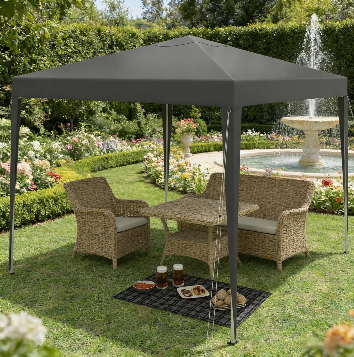 Partytent Paviljoen Opvouwbaar 3 x 3 m Verstelbare Hoogte 210D Oxfordstof Donkergrijs Met Draagtas