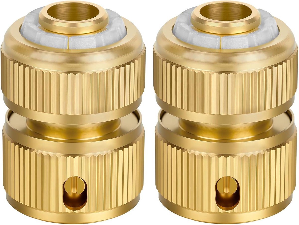 SnelShoppen - 2 Stuks Messing Tuinslang Verbinder, Snelle Slangverbinder 1/2 Inch, Tuinslang Aansluitingen en Fittingen, Metaal Water Slang Connector