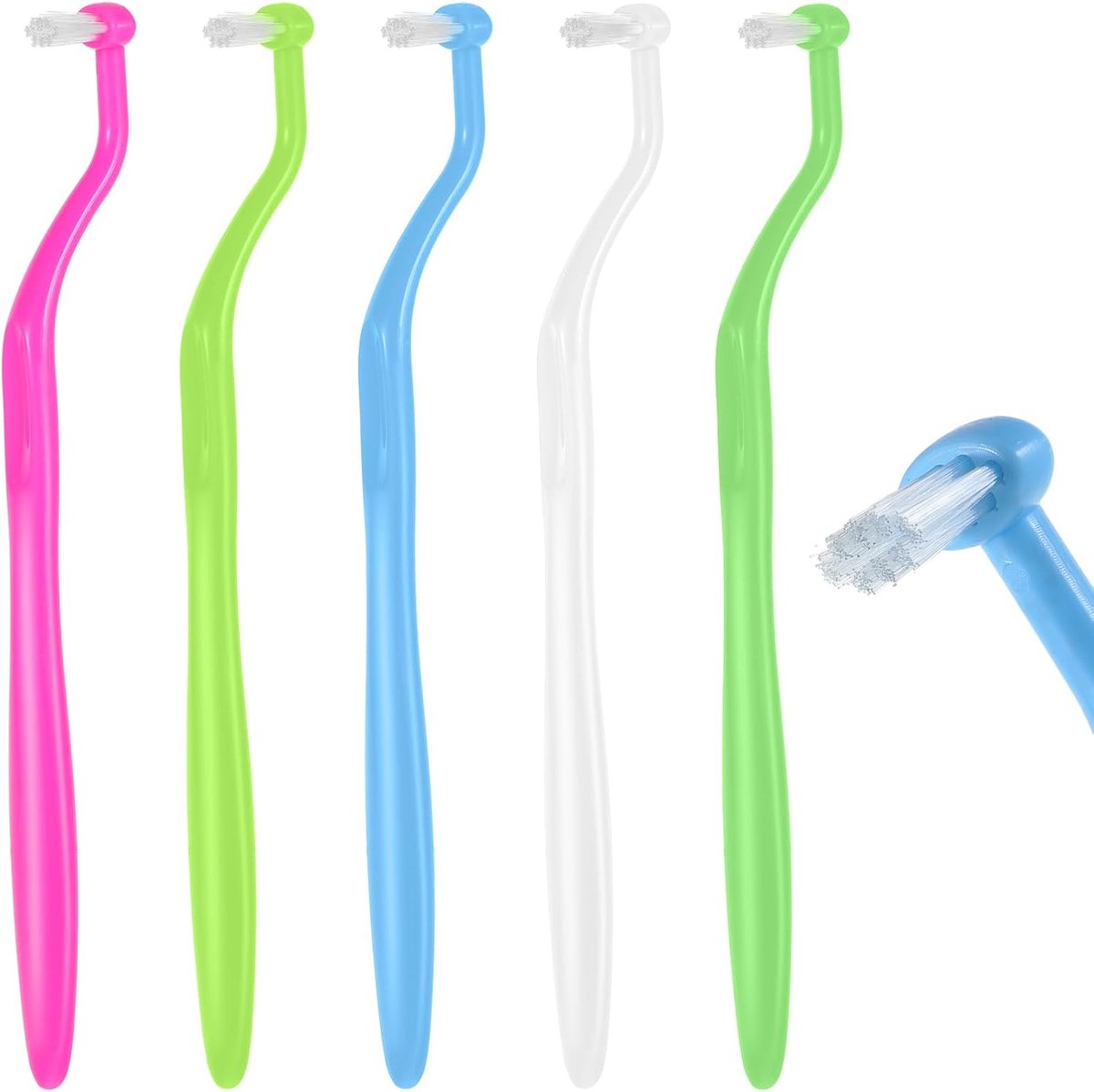SnelShoppen - Pack van 5 Tuft Tandenborstels voor Orthodontische Beugels, Zachte Tandenborstels, Tufted Borstels, Diepe Reiniging, Handtandenborstels
