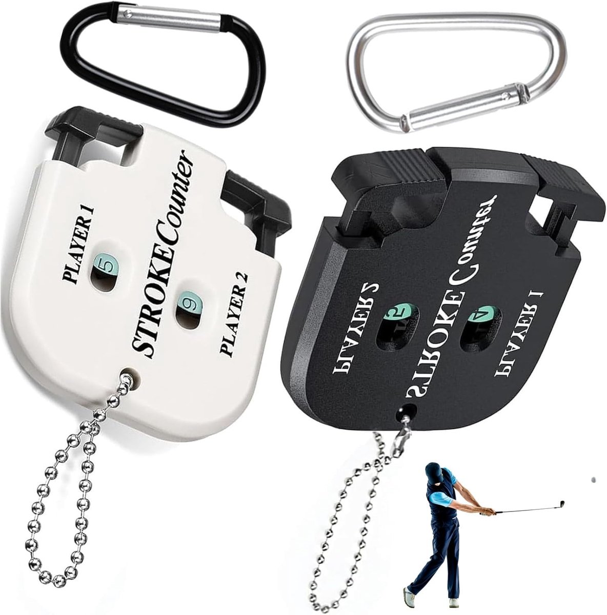 2pcs Golf Score Counter with 2 Carabiner Hooks, Player Counter, Manual Counter, Hole Counter, Golf for Counting, Point - ShopVlot