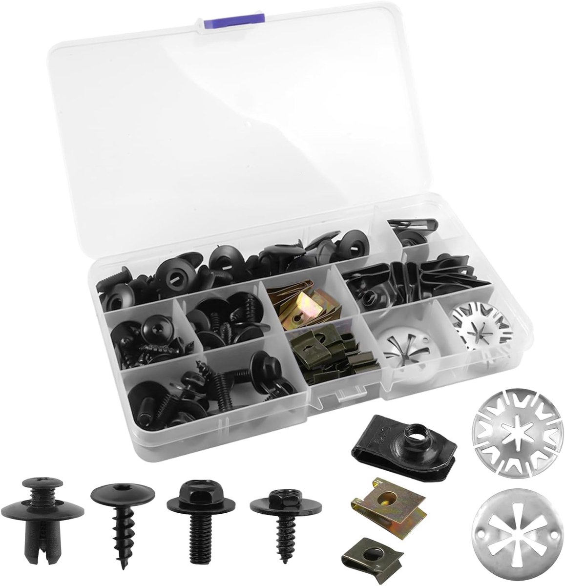 SnelShoppen - Plate Nuts Schroeven Set 80 Stuks, U-Type Moerclips Assortiment met Klemschijven voor Auto Reparatie, Universeel Gebruik, Georganiseerde