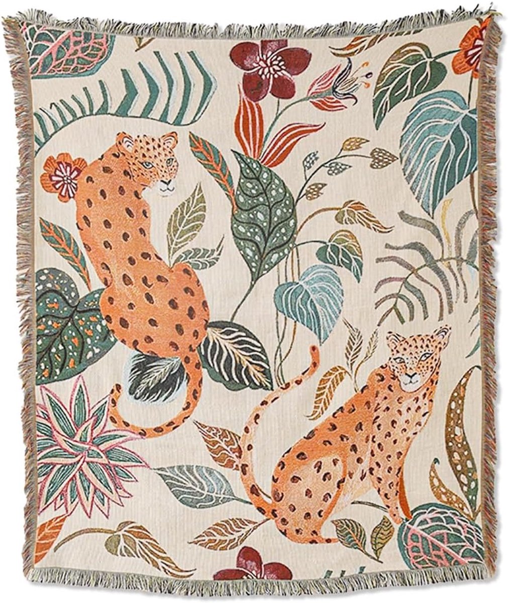 SnelShoppen - Luxe Dubbelzijdige Katoenen Woven Dekbeddeken met Franjes - Jungle Bohemian Tapestry - Cuddly Dekentje voor Bed, Bank, Stoel, Camping, T