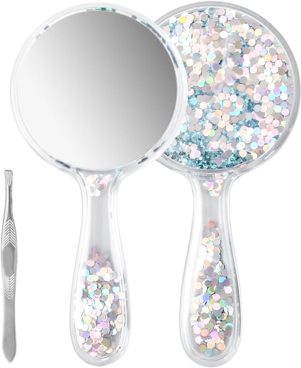 SnelShoppen - Handspiegel, Cosmeticaspiegel, Ronde Vorm, Professionele Handspiegel met Ergonomische Handgreep, Kleine Spiegel met Pincet, Voor Vrouwen
