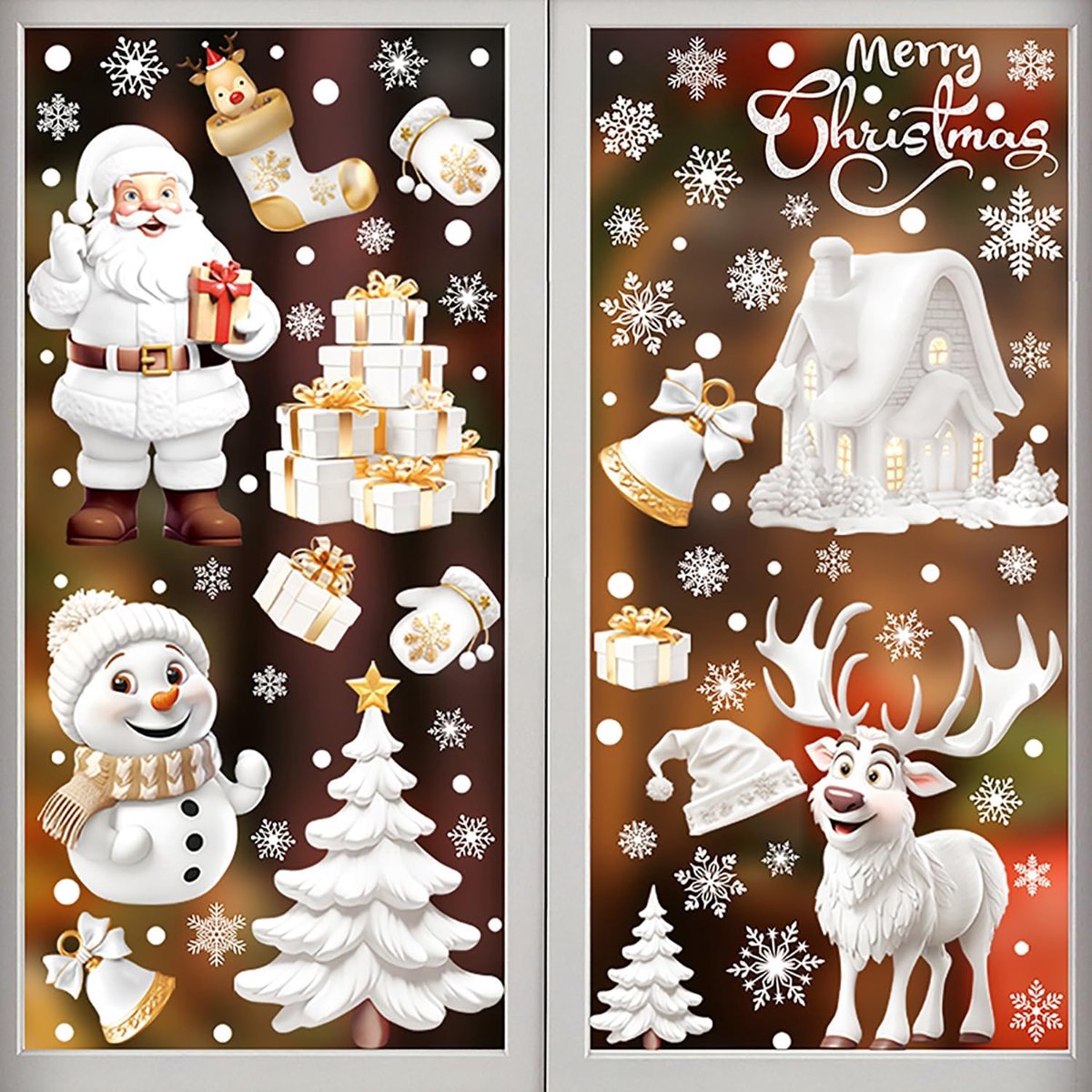 SnelShoppen - Herbruikbare Kerst Raamstickers, Dubbelzijdige Sneeuwvlokken en Kerstman Ontwerpen voor Kerst Raamdecoratie