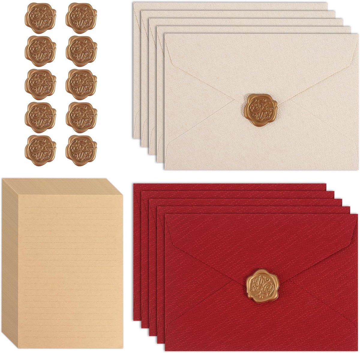 Briefpapier set 35 vellen - Vintage A5 met 10 enveloppen - Nostalgische stijl voor liefdevolle brieven - ShopVlot
