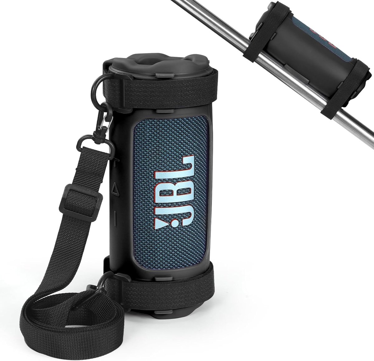 Silicone Case Compatible with JBL Flip 7 Portable Speaker, Soft Cover with Shoulder Strap and Bicycle Strap (Black) - ShopVlot