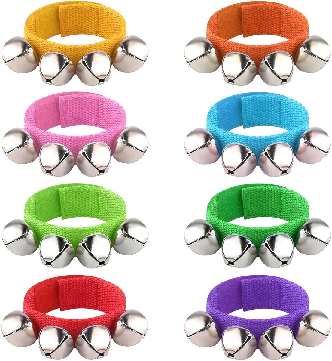 SnelShoppen - Set van 8 Kerstbandarmbanden met Belletjes - Kleurige Jingle Bells Muziek Speelgoed voor Feesten - Geschikt voor Kinderen en Volwassenen