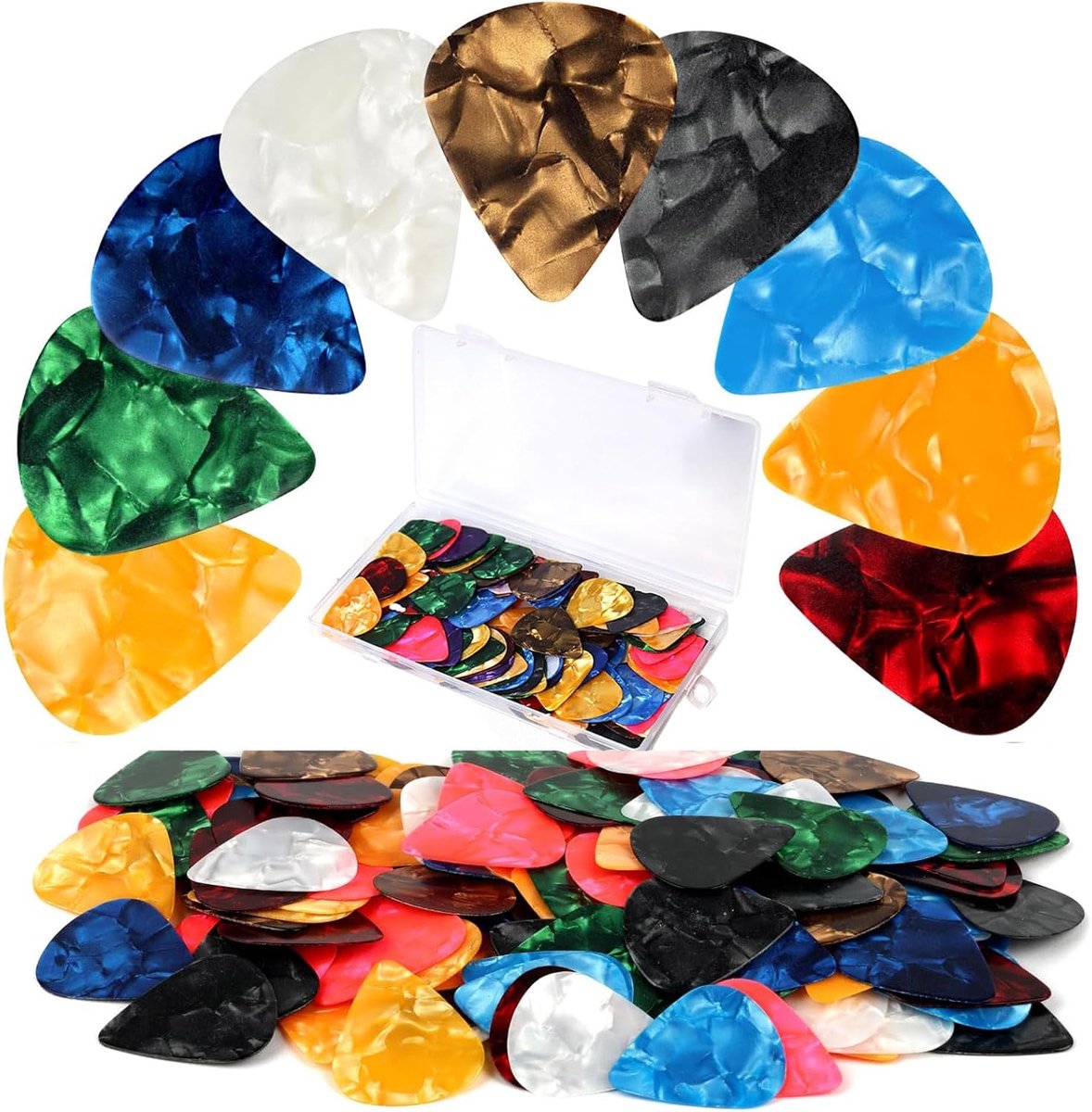 60pcs Colorful Celluloid Guitar Picks with Storage Box, 3 Different Thickness Picks, for Acoustic Guitar, Electric - ShopVlot