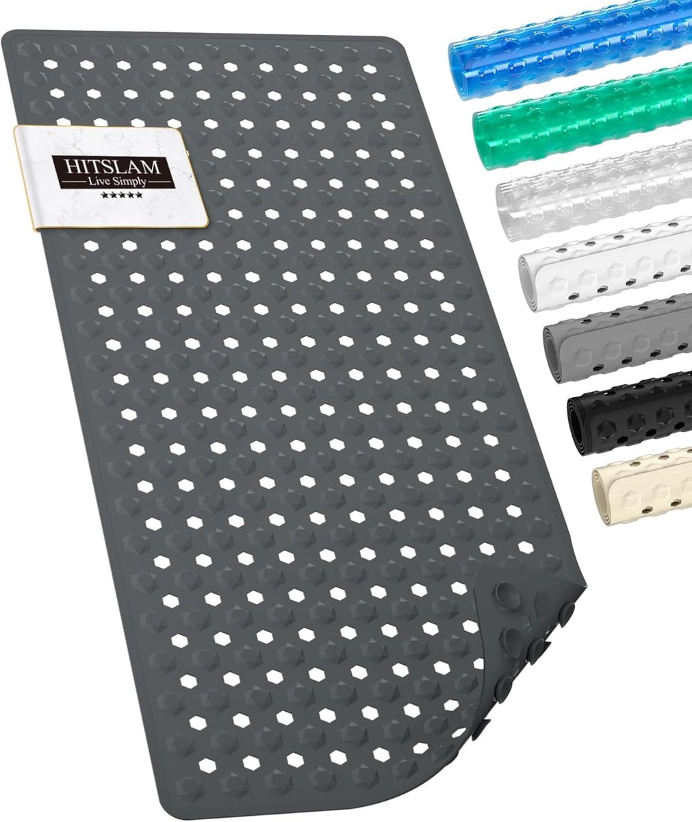 SnelShoppen - Antislip Badmat 89 x 40 cm, Lange Antislip Douchematt, BPA Vrij, Schimmelbestendig en Machinewasbaar, Zacht voor de Voet, Antraciet