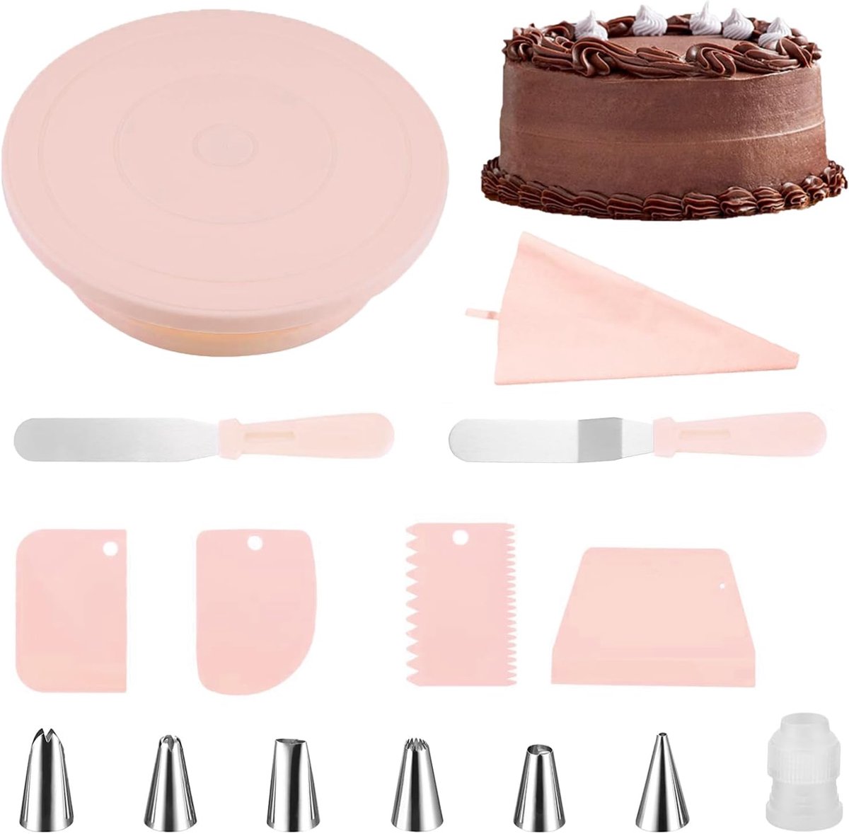Taartplaat draaibaar met 14 taartaccessoires - Taartdraaiplateau met schrapers en spatels - SnelShoppen