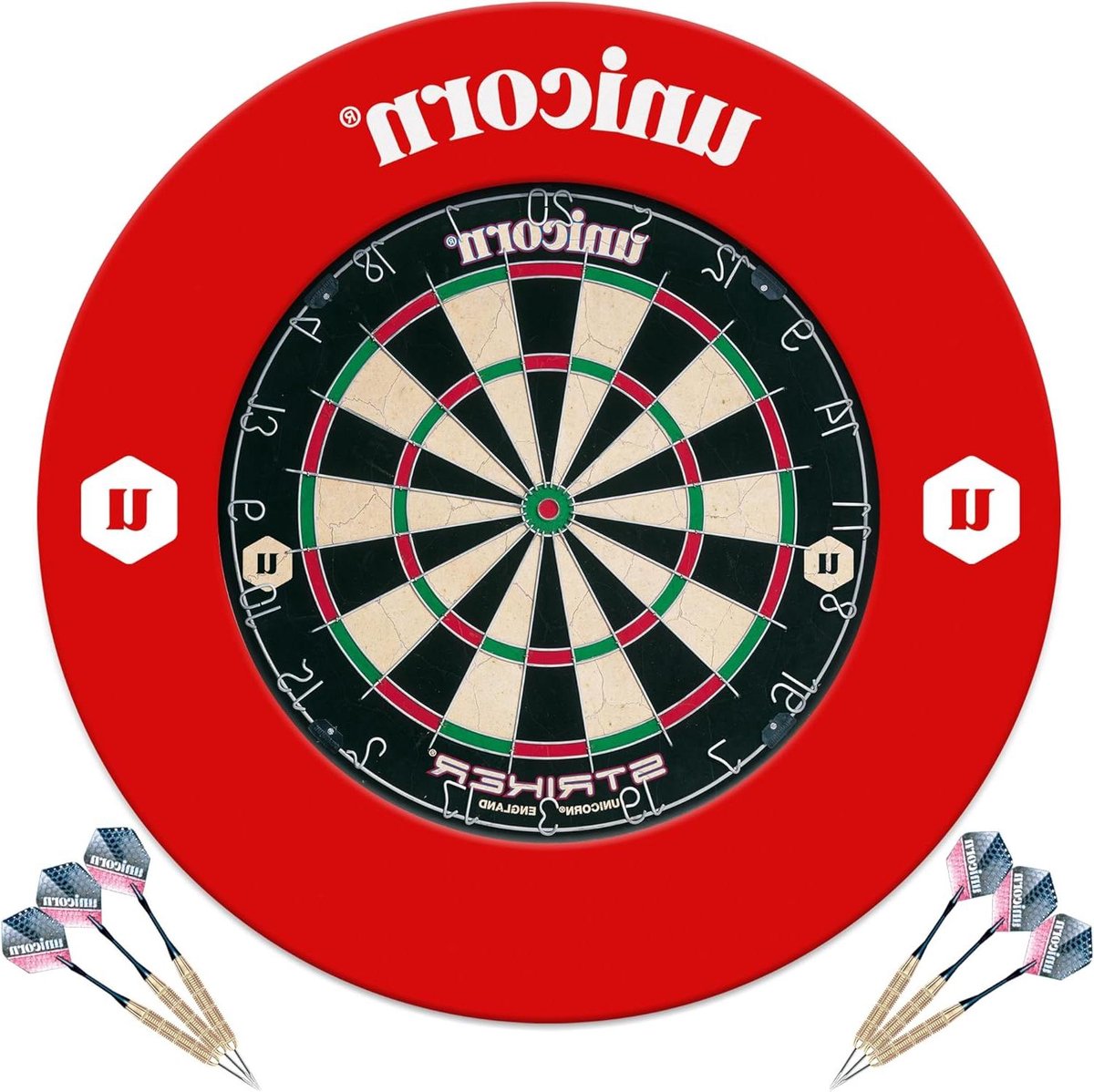 Dartbord met Surround - Dart Set - Darts Spelen - Bristle Dartbord - One Size - Rood