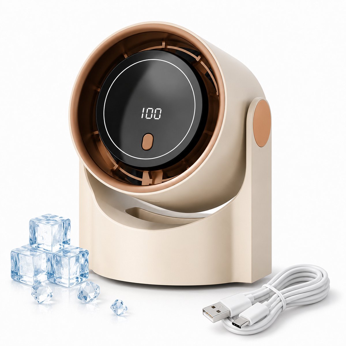 Bladeless Ventilator – Oplaadbare Tafelventilator & Muurventilator – 100 Snelheden – Stille Koeling met LED Display & Timer – Koffie met melk