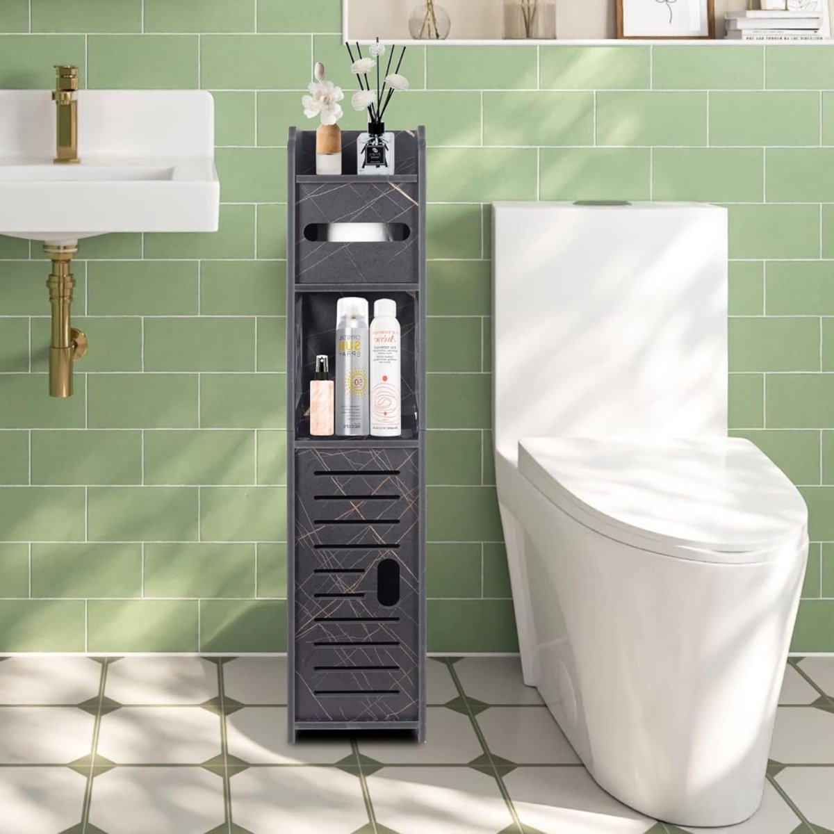 Zavio® Badkamer Opbergkast - Hoekkast Smal - Ruimte Maximaliseren - Zwart
