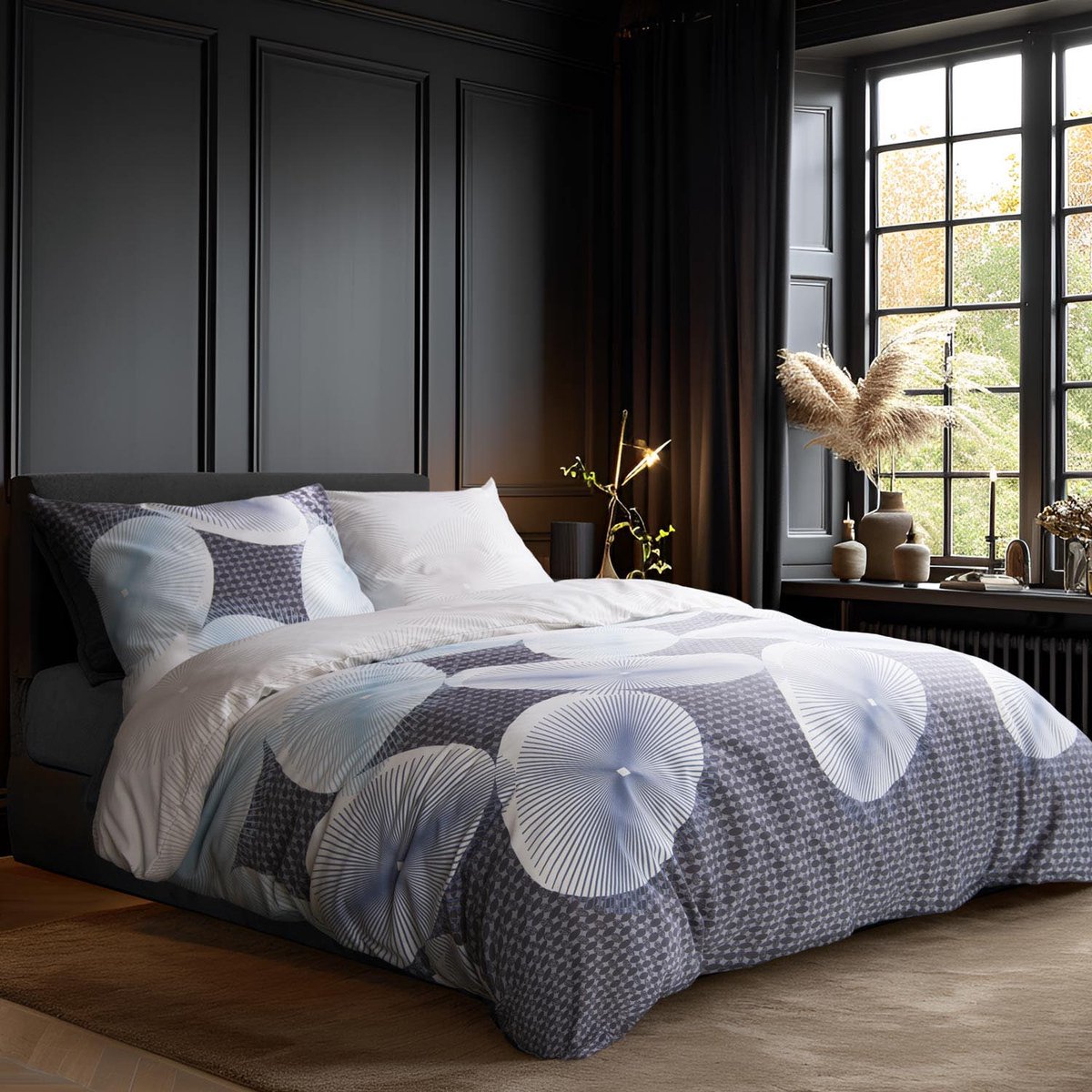 Enno Katoen Satijn Beddengoed Set 200x220 Geometrisch Blauw