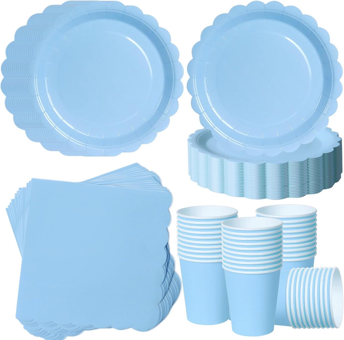 Tafeldecoratie Set voor 40 Gasten - Golfrand Kartonnen Borden (18 cm) - Papieren Bekers en Servetten - SnelShoppen