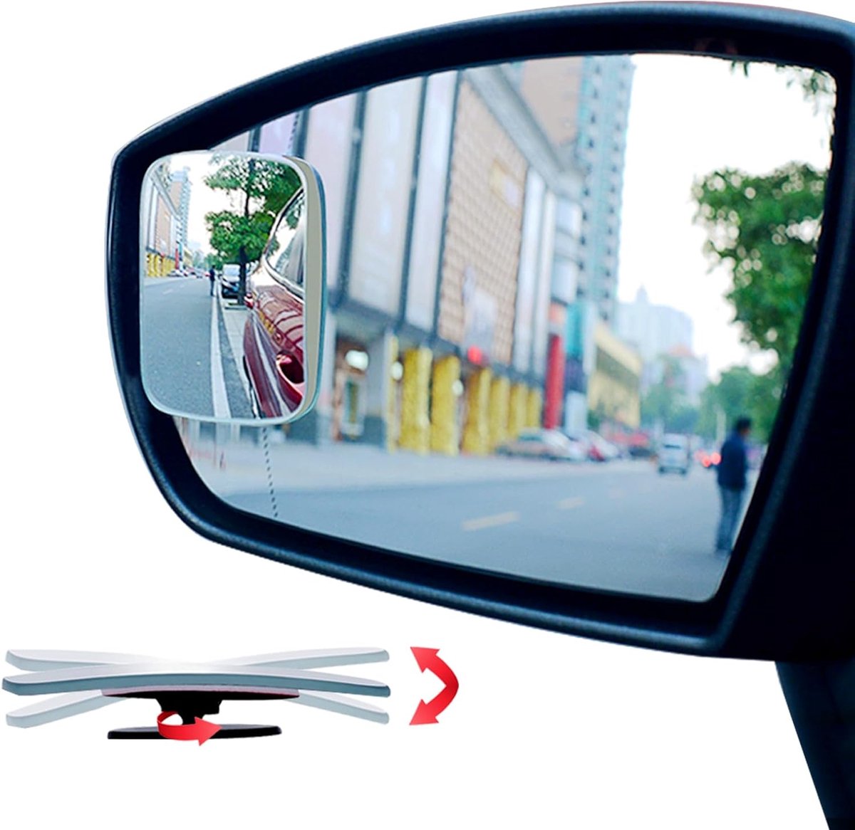 Rectangular Blind Spot Mirror, HD Glass Frameless Stick on Adjustabe Convex Wide Angle Rear View Blind Spot Car Mirror for Car Blind Spot, Pack of 2